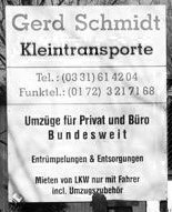Firmenschild vom Umzugsunternehmen Gerd Schmidt